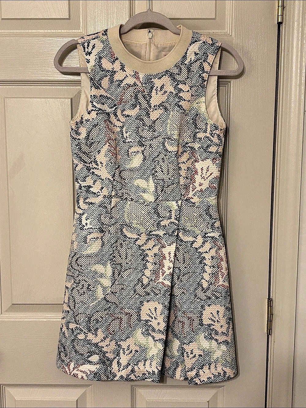 Tory Burch Jacquard Dress Floral Mini Cream & Blue Size 2
